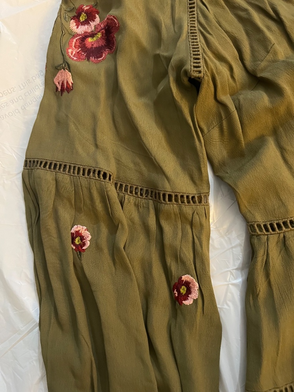 NWT ASOS DESIGN Lace Trim and Embroidered Long Sleeve Romper in khaki Size 14 - Picture 16 of 16